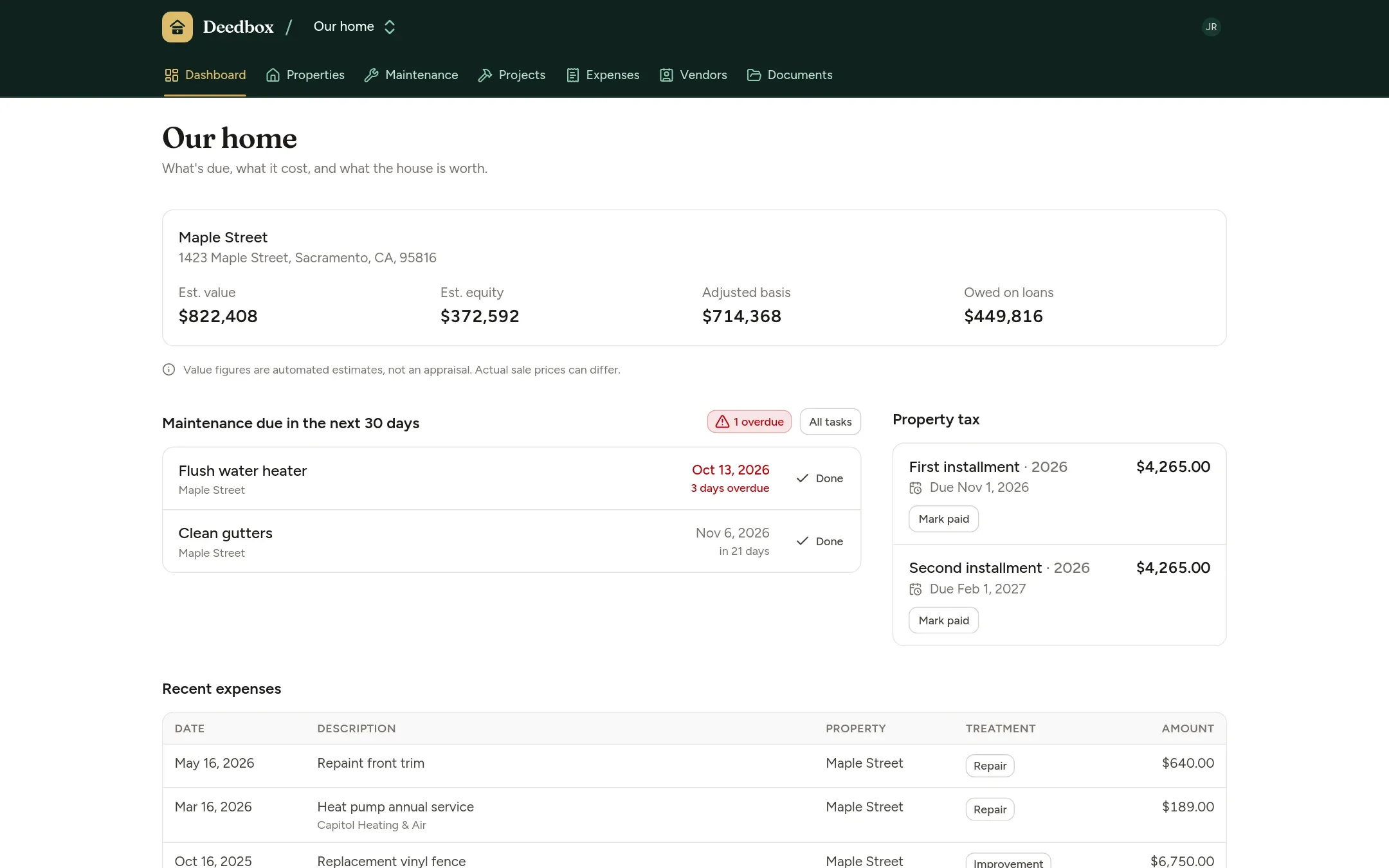 The Deedbox dashboard